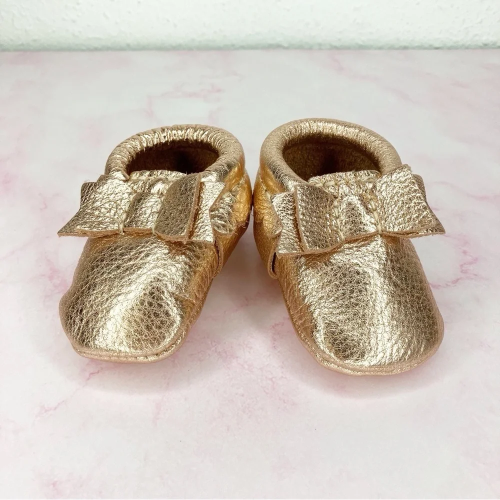 Freshly Picked baby shoes rose gold bow moccasin soft sole size 0‎ infant
